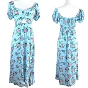 SO Women’s Blue Maxi Sundress with‎ Puff Sleeves Size S